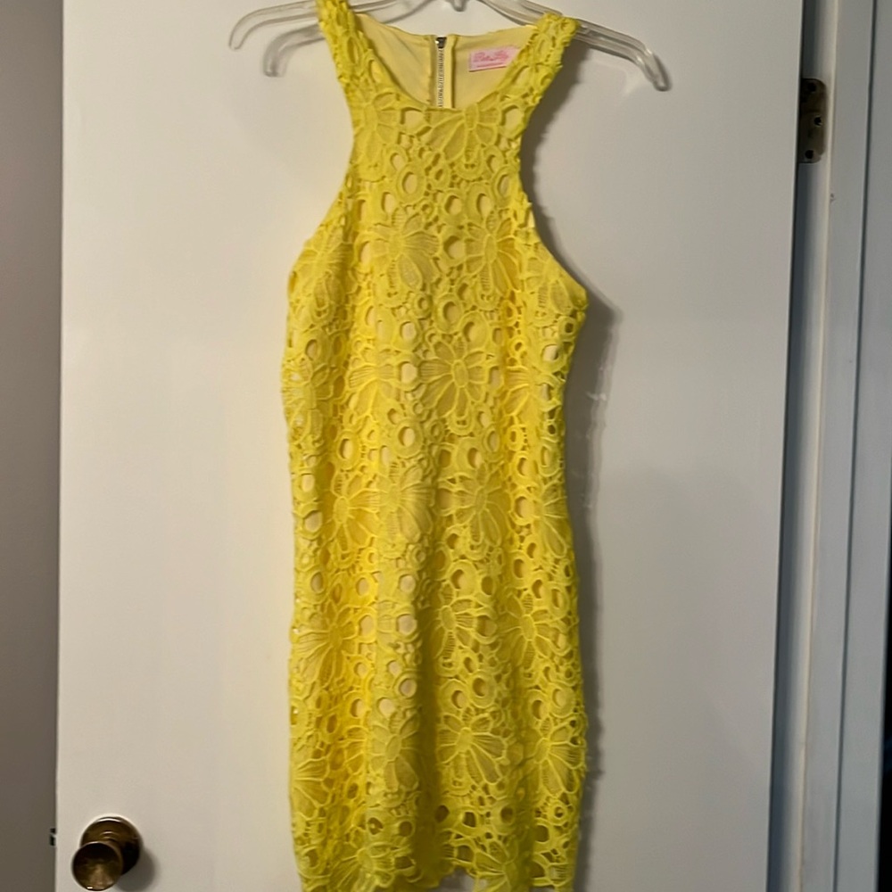 Pink Lily Yellow Eyelet Dress